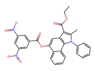 Ethyl 5-(3,5-dinitrobenzoyl)oxy-2-methyl-1-phenylbenzo[g]indole-3-carboxylate structure