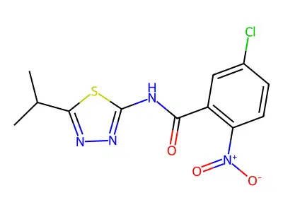 5-chloro-N-(5-isopropyl-1,3,4-thiadiazol-2-yl)-2-nitrobenzamide structure