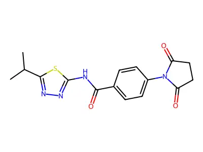 4-(2,5-dioxopyrrolidin-1-yl)-N-(5-isopropyl-1,3,4-thiadiazol-2-yl)benzamide structure
