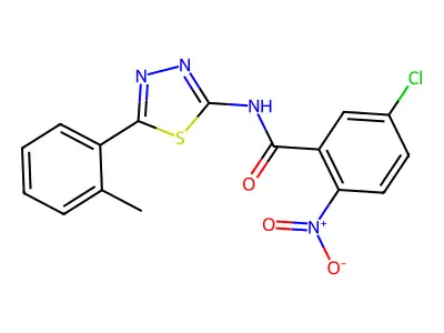 5-chloro-N-[5-(2-methylphenyl)-1,3,4-thiadiazol-2-yl]-2-nitrobenzamide structure