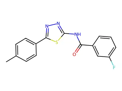 3-fluoro-N-[5-(4-methylphenyl)-1,3,4-thiadiazol-2-yl]benzamide structure