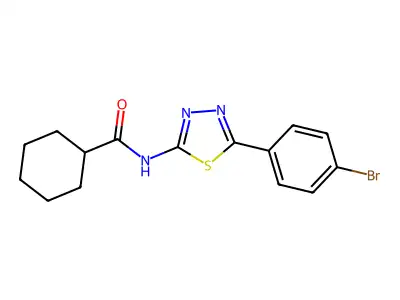 N-[5-(4-bromophenyl)-1,3,4-thiadiazol-2-yl]cyclohexanecarboxamide structure