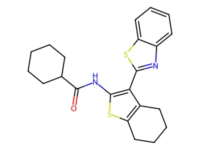 N-[3-(1,3-benzothiazol-2-yl)-4,5,6,7-tetrahydro-1-benzothiophen-2-yl]cyclohexanecarboxamide structure