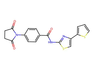 4-(2,5-dioxopyrrolidin-1-yl)-N-(4-(thiophen-2-yl)thiazol-2-yl)benzamide structure