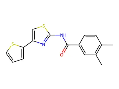 3,4-dimethyl-N-(4-(thiophen-2-yl)thiazol-2-yl)benzamide structure