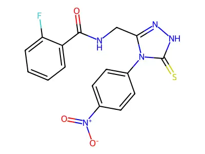 2-fluoro-N-((4-(4-nitrophenyl)-5-thioxo-4,5-dihydro-1H-1,2,4-triazol-3-yl)methyl)benzamide structure