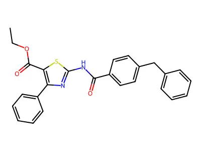 Ethyl 2-(4-benzylbenzamido)-4-phenyl-1,3-thiazole-5-carboxylate structure