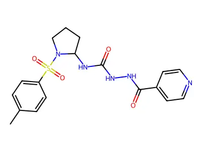 2-isonicotinoyl-N-(1-tosylpyrrolidin-2-yl)hydrazinecarboxamide structure