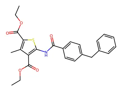 Diethyl 5-(4-benzylbenzamido)-3-methylthiophene-2,4-dicarboxylate structure