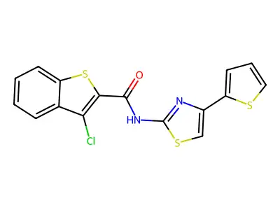 3-chloro-N-(4-(thiophen-2-yl)thiazol-2-yl)benzo[b]thiophene-2-carboxamide structure