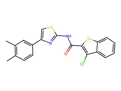 3-chloro-N-[4-(3,4-dimethylphenyl)-1,3-thiazol-2-yl]-1-benzothiophene-2-carboxamide structure