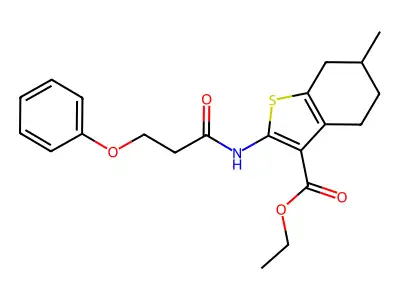 ETHYL 6-METHYL-2-(3-PHENOXYPROPANAMIDO)-4,5,6,7-TETRAHYDRO-1-BENZOTHIOPHENE-3-CARBOXYLATE structure