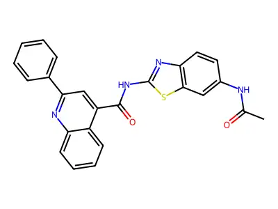 N-(6-acetamido-1,3-benzothiazol-2-yl)-2-phenylquinoline-4-carboxamide structure