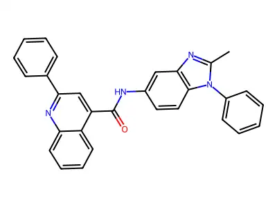 N-(2-methyl-1-phenyl-1H-benzo[d]imidazol-5-yl)-2-phenylquinoline-4-carboxamide structure