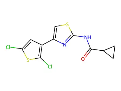 N-[4-(2,5-dichlorothiophen-3-yl)-1,3-thiazol-2-yl]cyclopropanecarboxamide structure