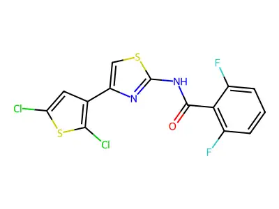 N-[4-(2,5-dichlorothiophen-3-yl)-1,3-thiazol-2-yl]-2,6-difluorobenzamide structure