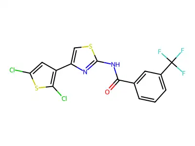 N-[4-(2,5-dichlorothiophen-3-yl)-1,3-thiazol-2-yl]-3-(trifluoromethyl)benzamide structure