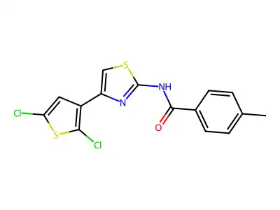 N-[4-(2,5-dichlorothiophen-3-yl)-1,3-thiazol-2-yl]-4-methylbenzamide structure