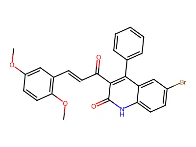 (E)-6-bromo-3-(3-(2,5-dimethoxyphenyl)acryloyl)-4-phenylquinolin-2(1H)-one structure