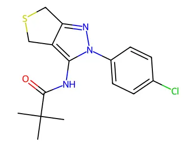 N-(2-(4-chlorophenyl)-4,6-dihydro-2H-thieno[3,4-c]pyrazol-3-yl)pivalamide structure