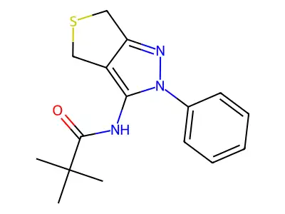 2,2-dimethyl-N-(2-phenyl-4,6-dihydrothieno[3,4-c]pyrazol-3-yl)propanamide structure
