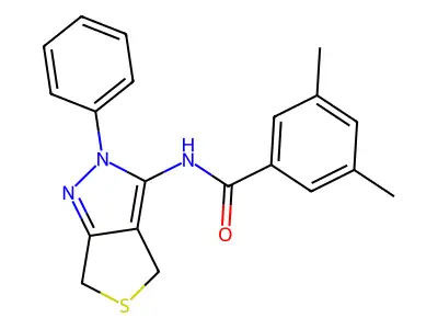 3,5-dimethyl-N-(2-phenyl-4,6-dihydro-2H-thieno[3,4-c]pyrazol-3-yl)benzamide structure