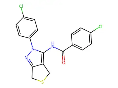4-chloro-N-[2-(4-chlorophenyl)-2H,4H,6H-thieno[3,4-c]pyrazol-3-yl]benzamide structure