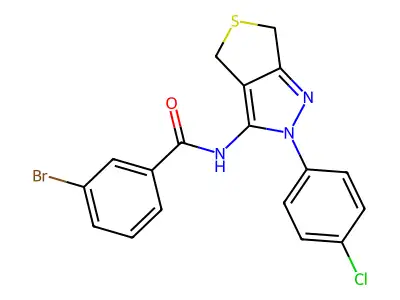 3-bromo-N-[2-(4-chlorophenyl)-4,6-dihydrothieno[3,4-c]pyrazol-3-yl]benzamide structure