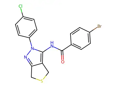 4-bromo-N-[2-(4-chlorophenyl)-4,6-dihydrothieno[3,4-c]pyrazol-3-yl]benzamide structure