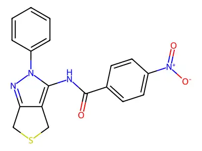 4-nitro-N-(2-phenyl-4,6-dihydro-2H-thieno[3,4-c]pyrazol-3-yl)benzamide structure