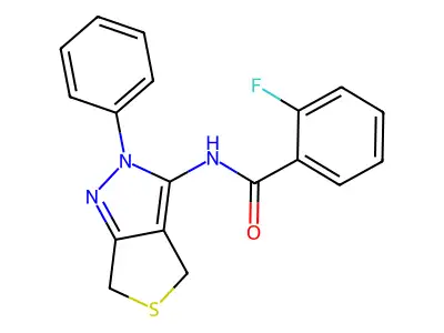 2-fluoro-N-(2-phenyl-4,6-dihydro-2H-thieno[3,4-c]pyrazol-3-yl)benzamide structure