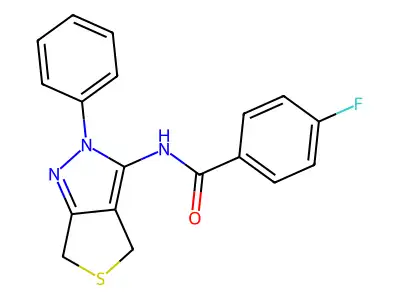 4-fluoro-N-(2-phenyl-4,6-dihydro-2H-thieno[3,4-c]pyrazol-3-yl)benzamide structure