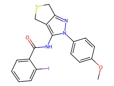2-iodo-N-[2-(4-methoxyphenyl)-4,6-dihydrothieno[3,4-c]pyrazol-3-yl]benzamide structure