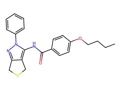 4-butoxy-N-(2-phenyl-4,6-dihydrothieno[3,4-c]pyrazol-3-yl)benzamide structure