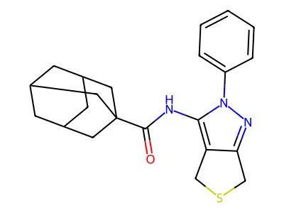 N-(2-phenyl-4,6-dihydrothieno[3,4-c]pyrazol-3-yl)adamantane-1-carboxamide structure