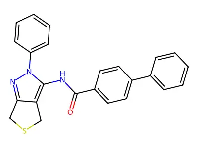 4-phenyl-N-(2-phenyl-4,6-dihydrothieno[3,4-c]pyrazol-3-yl)benzamide structure