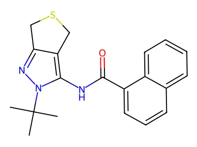 N-(2-tert-butyl-4,6-dihydrothieno[3,4-c]pyrazol-3-yl)naphthalene-1-carboxamide structure