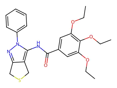 3,4,5-triethoxy-N-(2-phenyl-4,6-dihydrothieno[3,4-c]pyrazol-3-yl)benzamide structure