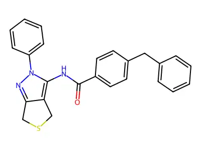 4-benzyl-N-(2-phenyl-4,6-dihydro-2H-thieno[3,4-c]pyrazol-3-yl)benzamide structure