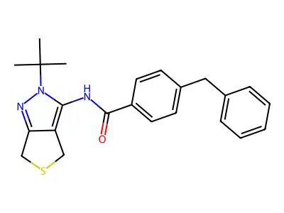 4-benzyl-N-(2-tert-butyl-4,6-dihydrothieno[3,4-c]pyrazol-3-yl)benzamide structure