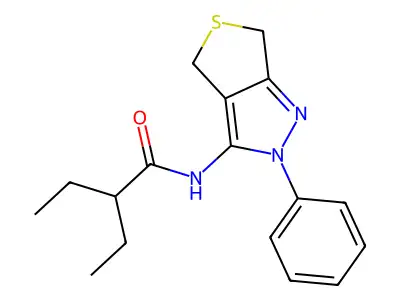 2-ethyl-N-(2-phenyl-4,6-dihydrothieno[3,4-c]pyrazol-3-yl)butanamide structure