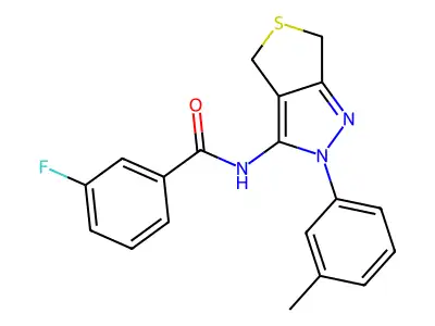 3-fluoro-N-[2-(3-methylphenyl)-4,6-dihydrothieno[3,4-c]pyrazol-3-yl]benzamide structure