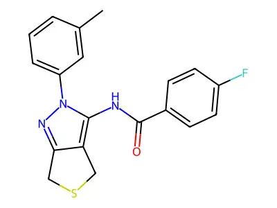 4-fluoro-N-(2-(m-tolyl)-4,6-dihydro-2H-thieno[3,4-c]pyrazol-3-yl)benzamide structure