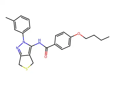 4-butoxy-N-[2-(3-methylphenyl)-4,6-dihydrothieno[3,4-c]pyrazol-3-yl]benzamide structure