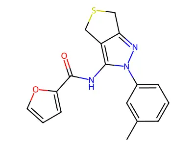 N-[2-(3-methylphenyl)-4,6-dihydrothieno[3,4-c]pyrazol-3-yl]furan-2-carboxamide structure