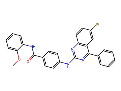 4-[(6-bromo-4-phenylquinazolin-2-yl)amino]-N-(2-methoxyphenyl)benzamide structure
