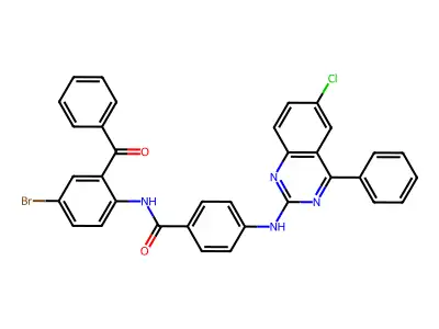 N-(2-benzoyl-4-bromophenyl)-4-[(6-chloro-4-phenylquinazolin-2-yl)amino]benzamide structure