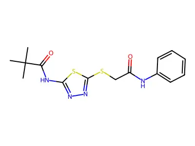 N-(5-((2-oxo-2-(phenylamino)ethyl)thio)-1,3,4-thiadiazol-2-yl)pivalamide structure