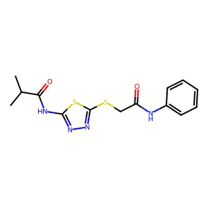 N-(5-((2-oxo-2-(phenylamino)ethyl)thio)-1,3,4-thiadiazol-2-yl)isobutyramide structure