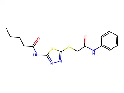 N-(5-((2-oxo-2-(phenylamino)ethyl)thio)-1,3,4-thiadiazol-2-yl)pentanamide structure